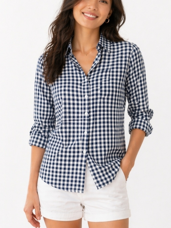 Tommy Hilfiger Tops - Tommy Hilfiger Classic Fit Gingham Shirt Women Size Small Blue White 100% Cotton